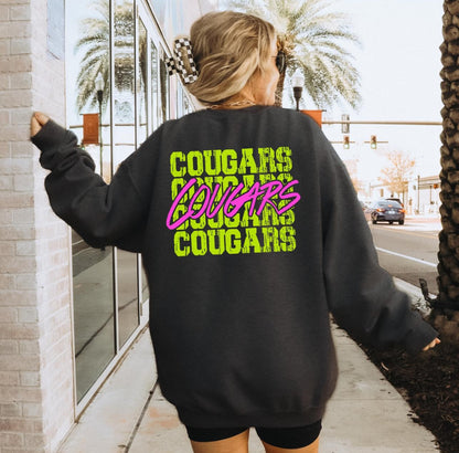 Cougars (bright yellow/pink stacked mascot) - DTF