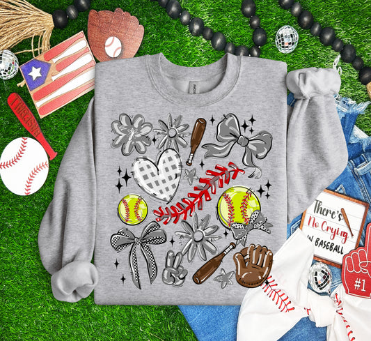 Play Ball Collage - Gray (Softball) - DTF