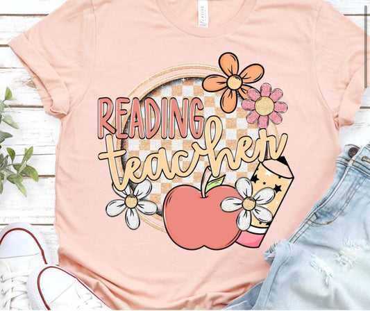 Reading Teacher (Checkerboard Apple - School) - DTF