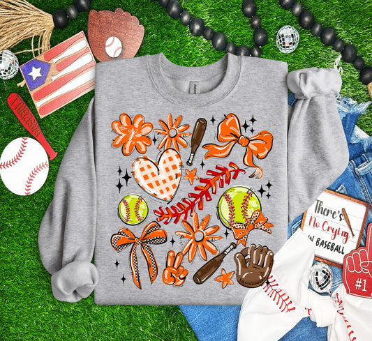 Play Ball Collage - Orange (Softball) - DTF