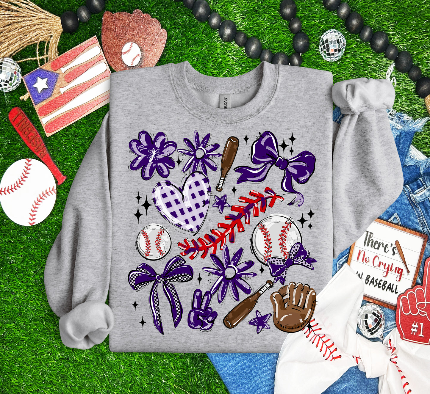 Play Ball Collage - Purple (Baseball) - DTF