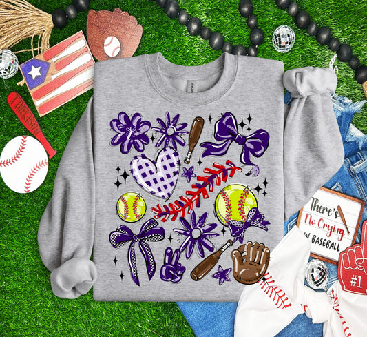 Play Ball Collage - Purple (Softball) - DTF