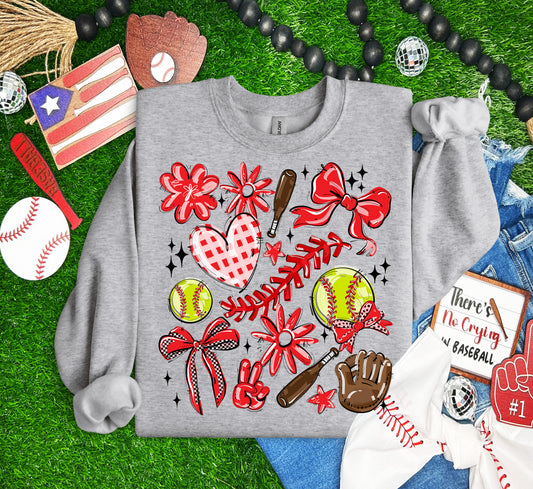 Play Ball Collage - Red (Softball) - DTF