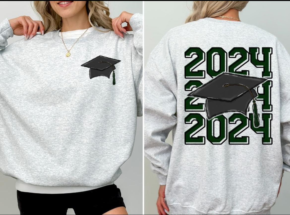 Senior/Graduation Class of 2024 - Dark Green (2-in-1 (front pocket/back design) - DTF