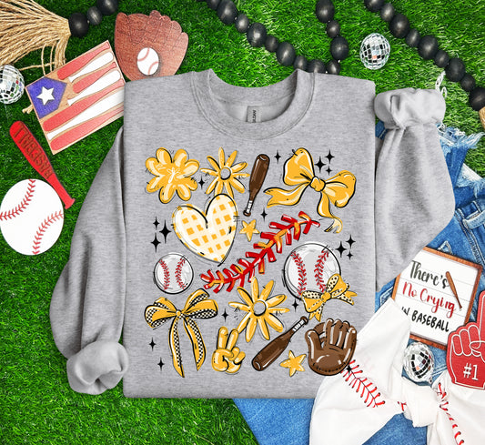 Play Ball Collage - Yellow Gold (Baseball) - DTF