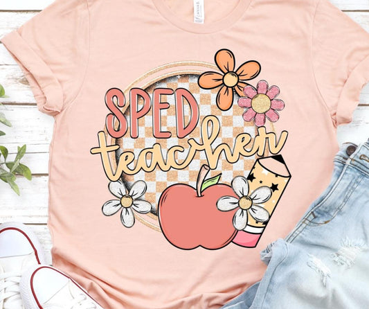 SPED teacher (Checkerboard Apple - School) - DTF