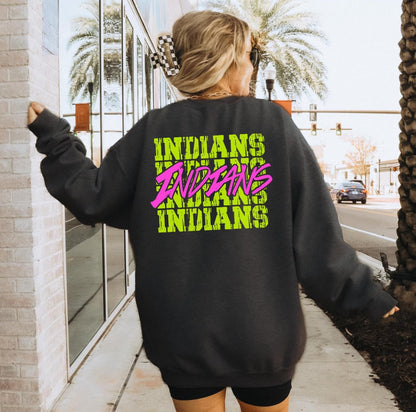 Indians (bright yellow/pink stacked mascot) - DTF