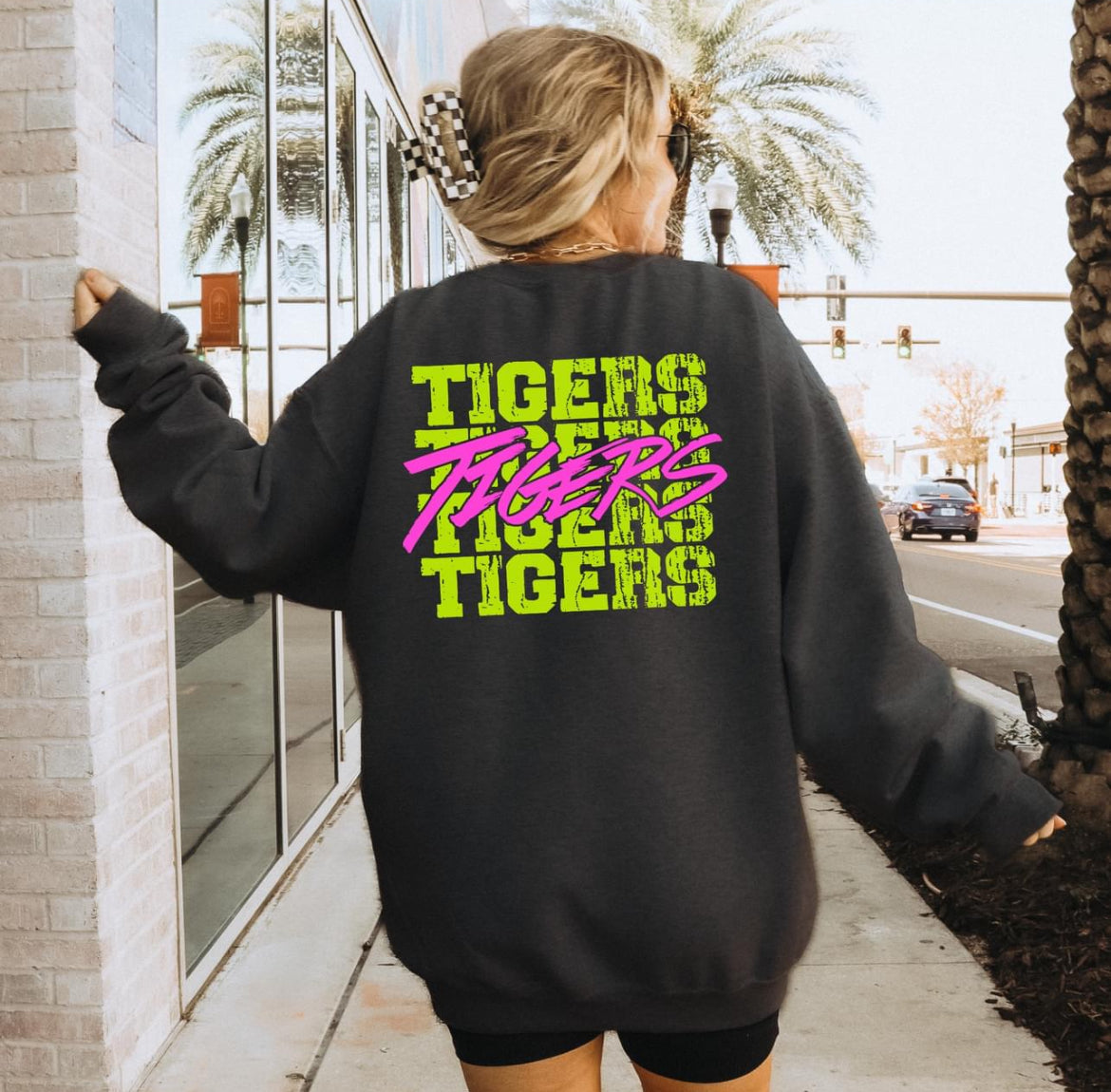 Tigers (bright yellow/pink stacked mascot) - DTF