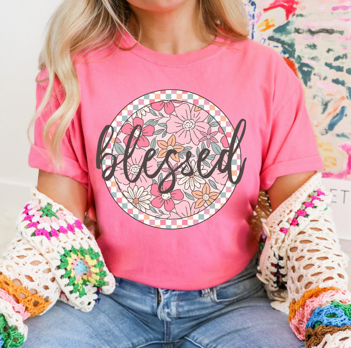 Blessed (checkered floral) - DTF