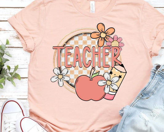 Teacher (Checkerboard Apple - School) - DTF