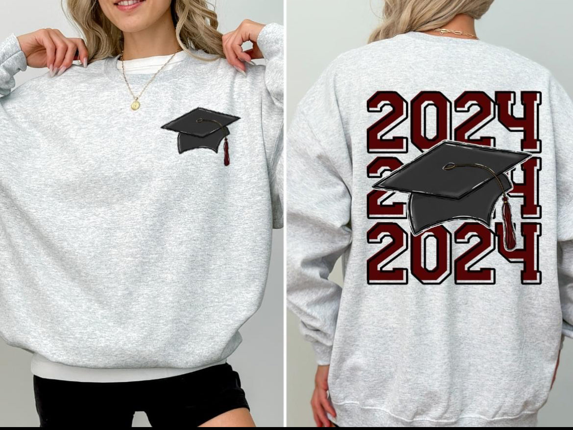 Senior/Graduation Class of 2024 - Maroon (2-in-1 (front pocket/back design) - DTF