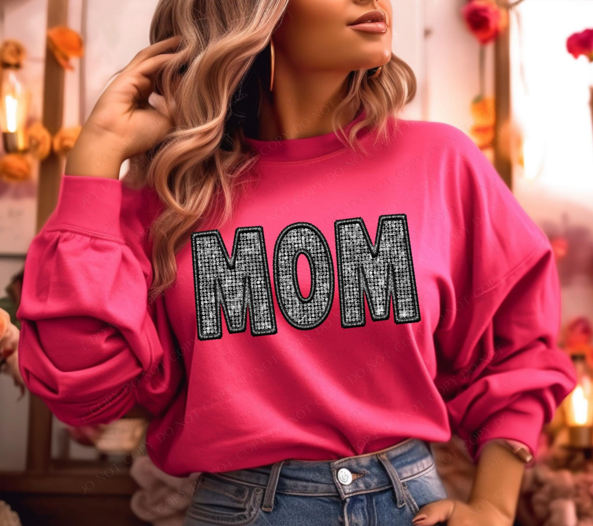 Mom (faux diamond bling embroidered look) - DTF