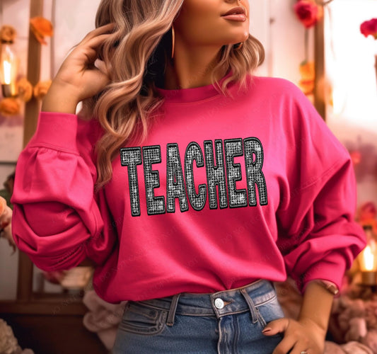 Teacher (faux diamond bling embroidered look) - DTF