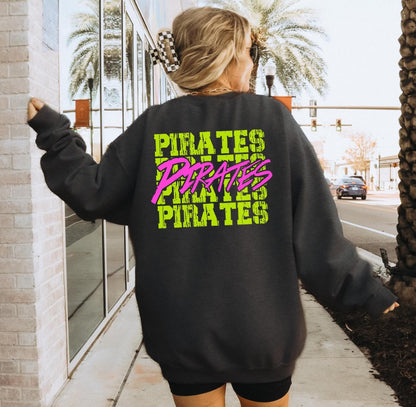 Pirates (bright yellow/pink stacked mascot) - DTF