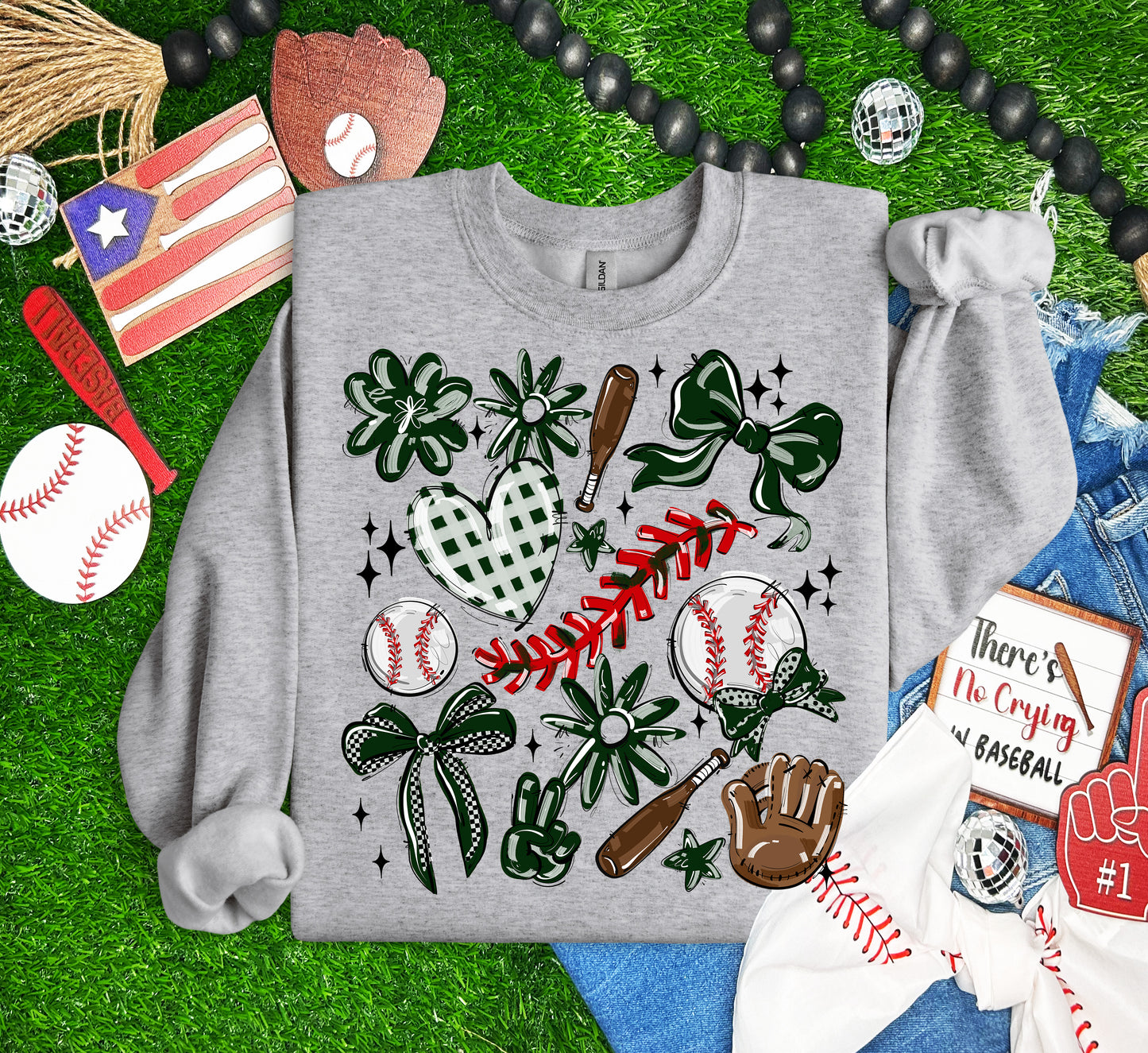 Play Ball Collage - Dark Green (Baseball) - DTF