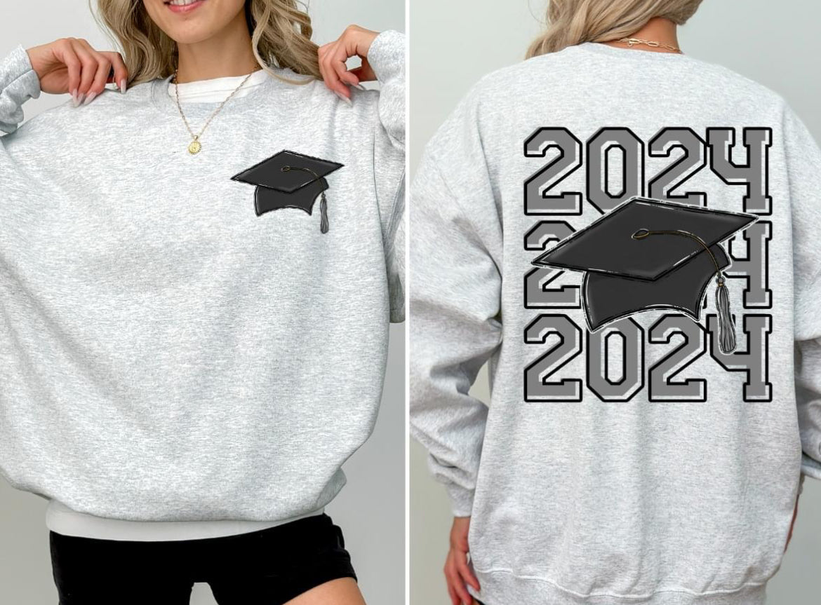 Senior/Graduation Class of 2024 - Silver/Grey (2-in-1 (front pocket/back design) - DTF