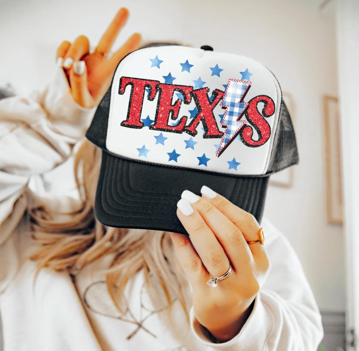 Texas (Faux Glitter with Foil Stars and Gingham Bolt)  - DTF