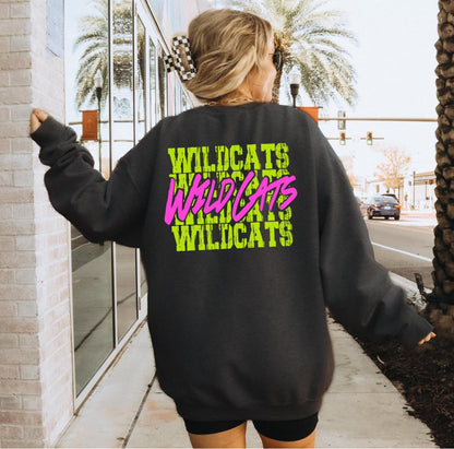 Wildcats (bright yellow/pink stacked mascot) - DTF