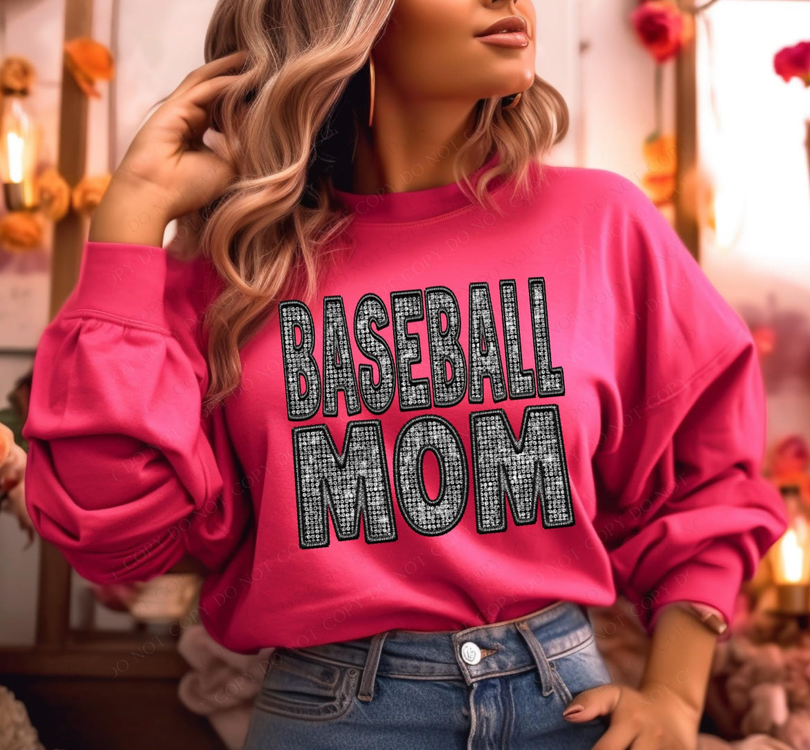 Baseball Mom (faux diamond bling embroidered look) - DTF