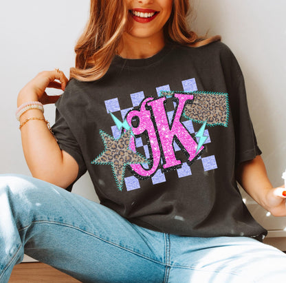 Ok (Retro Leopard Checkered Glitter Stitched State Abbreviation)  - DTF