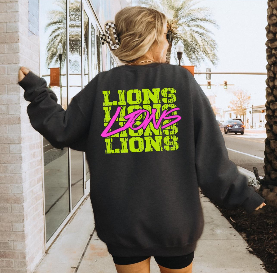 Lions (bright yellow/pink stacked mascot) - DTF