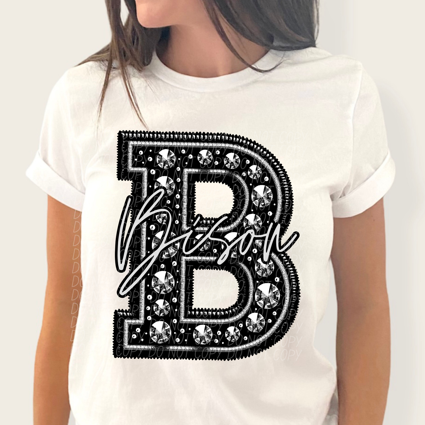 Bison (Faux Rhinestone LETTER Mascots) - DTF – BEC Print & Apparel