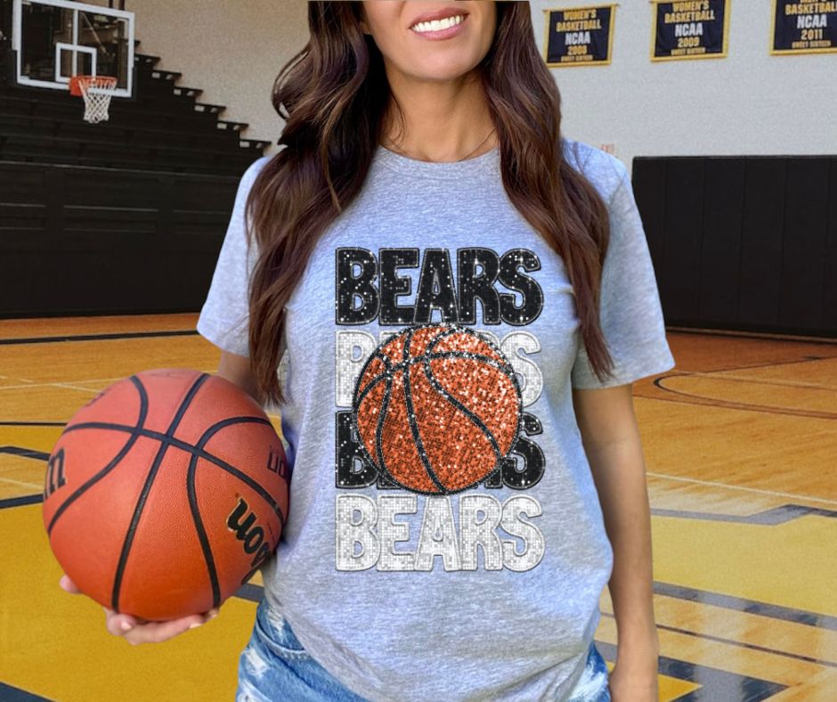 Bears - Black/White (Stacked Basketball Faux Sequins) - DTF