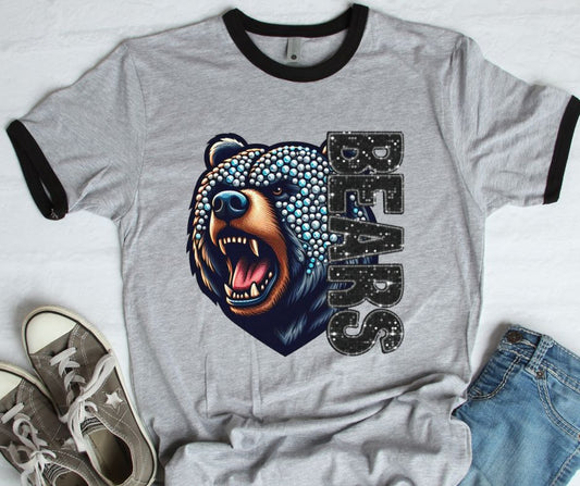 Bears (Half Faux Rhinestone and Glitter Mascots) - DTF