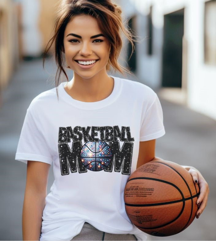 Basketball Mom (BLACK faux sequin embroidery) - DTF