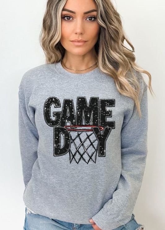 Game Day Basketball (BLACK faux sequin embroidery) - DTF