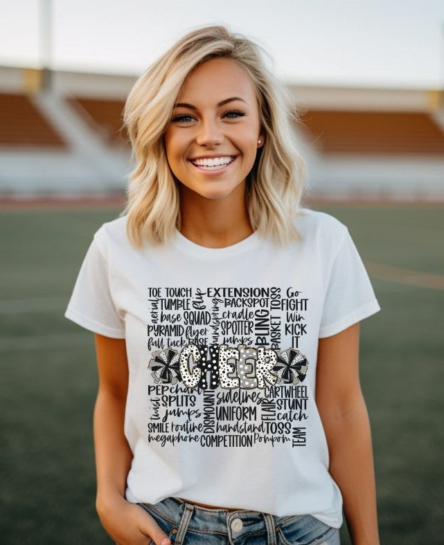 Cheer Doodle Word Art (Black/Grey) - DTF