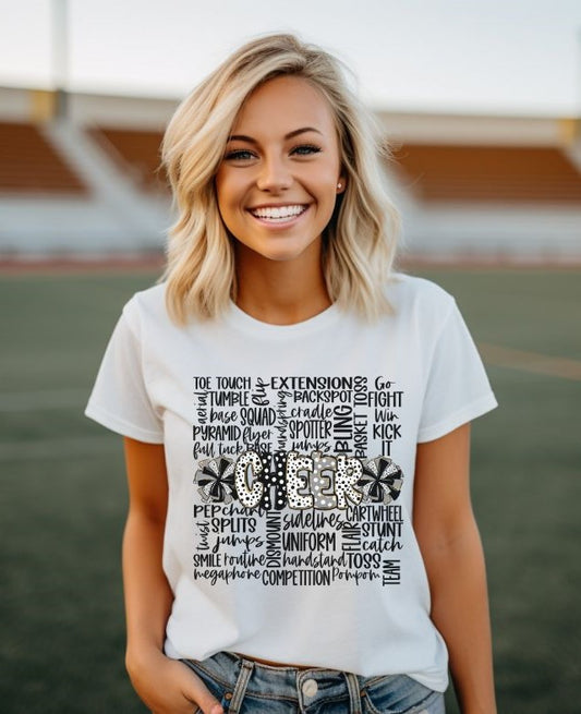 Cheer Doodle Word Art (Black/Grey) - DTF