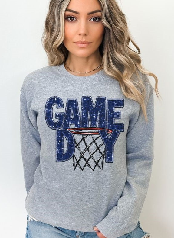 Game Day Basketball (BLUE faux sequin embroidery) - DTF