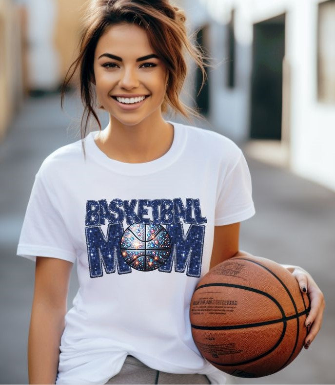 Basketball Mom (BLUE faux sequin embroidery) - DTF