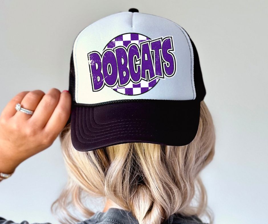 Bobcats - Purple/White (Mascot - Funky Checkered) - DTF