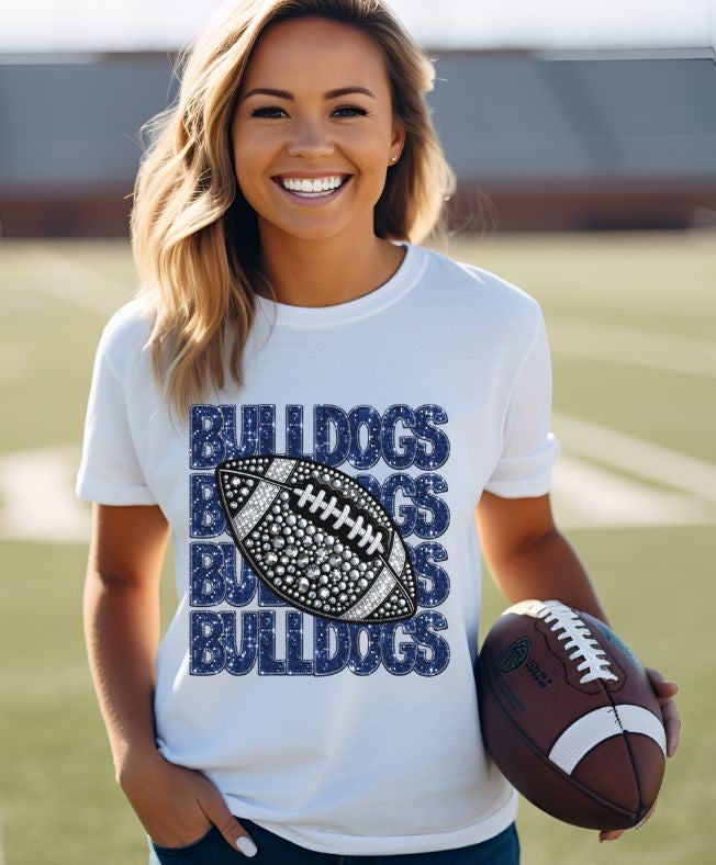 Bulldogs - Blue (Stacked Bling Football) - DTF