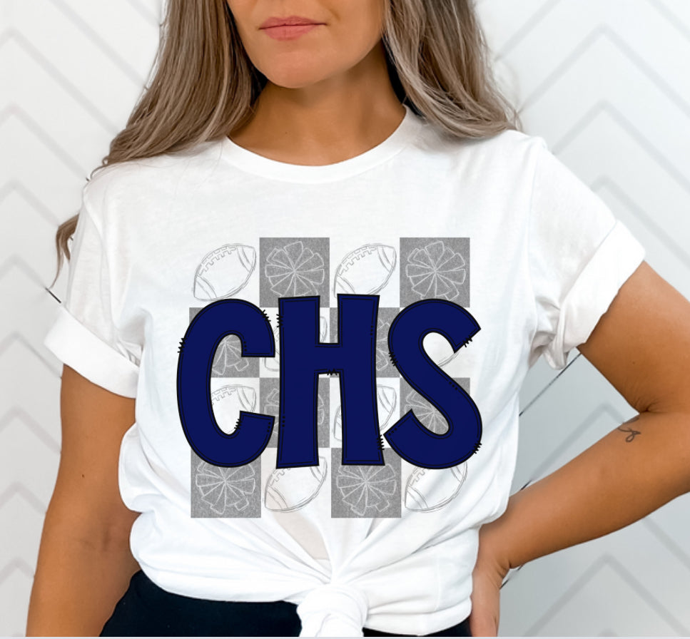 CUSTOM (School Initials w/checkerboard football background) - Design/Mock Up