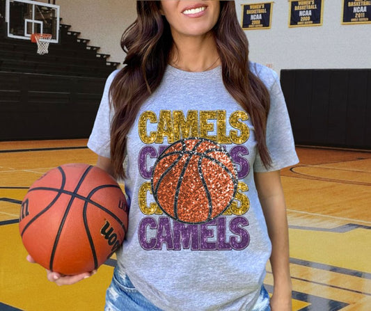 Camels - Purple/Gold (Stacked Basketball Faux Sequins) - DTF