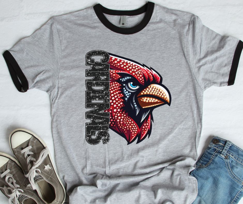 Cardinals (Half Faux Rhinestone and Glitter Mascots) - DTF