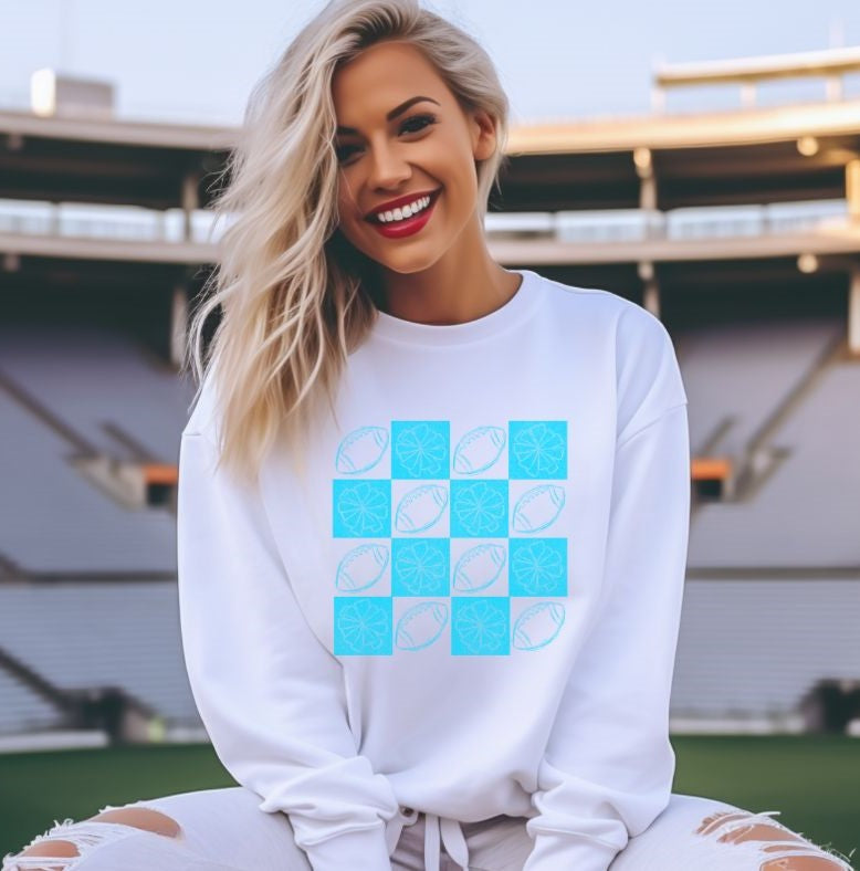 Football Checkerboard (Carolina Blue) - DTF