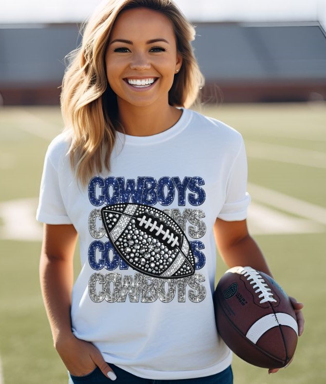 Cowboys - blue/silver (Stacked Bling Football) - DTF