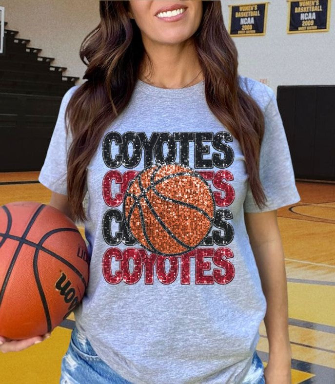 Coyotes - Red/Black (Stacked Basketball Faux Sequins) - DTF