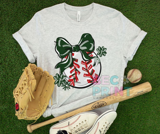 Play Ball Floral Bow - Dark Green (Baseball) - DTF