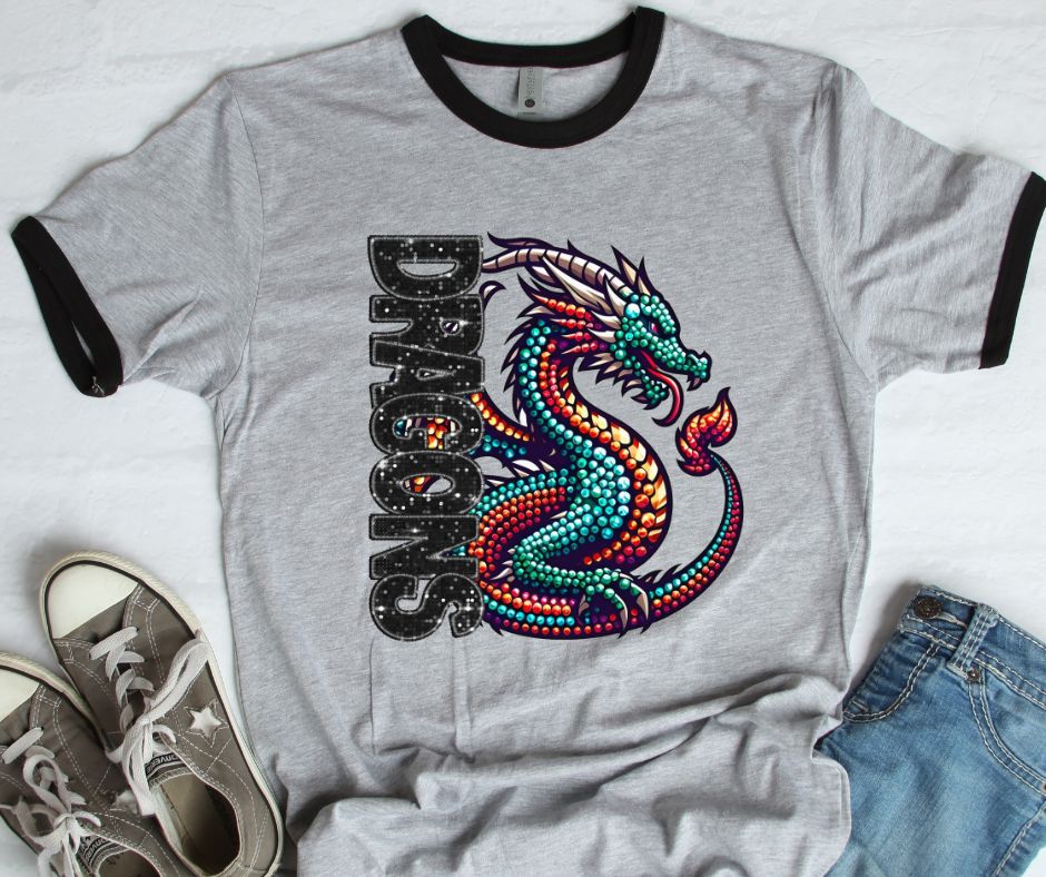 Dragons (Half Faux Rhinestone and Glitter Mascots) - DTF