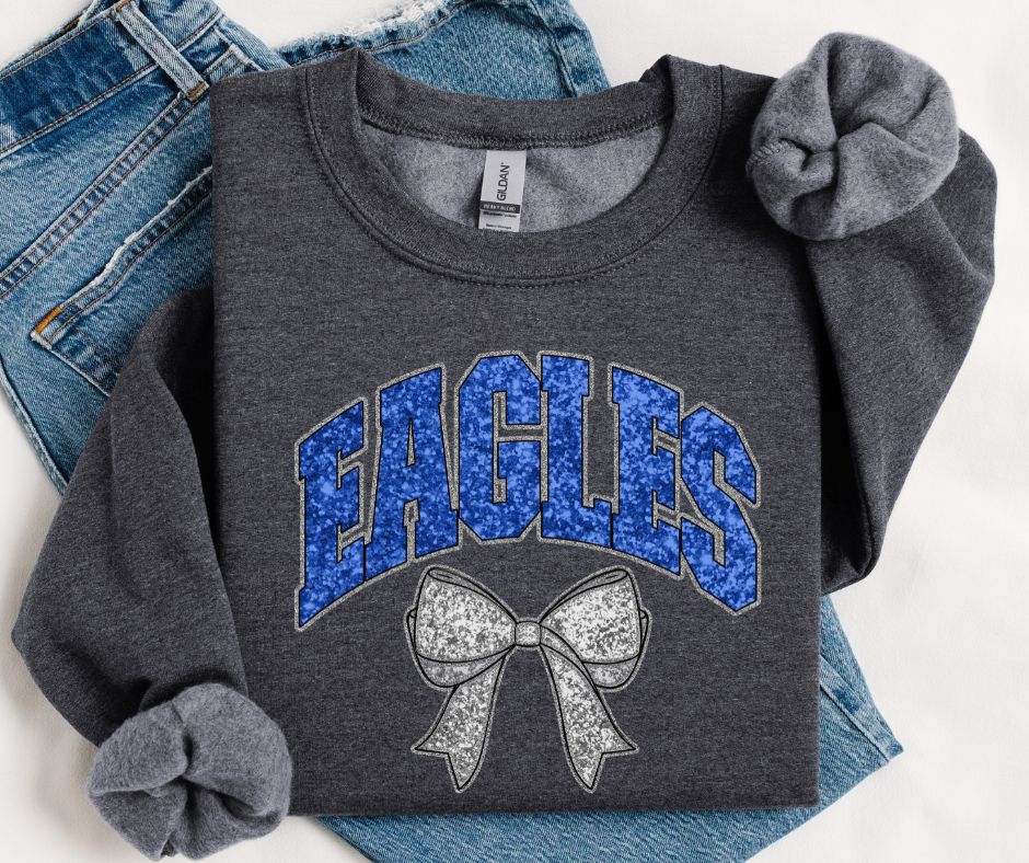 Eagles - Royal Blue/Silver/White (Collegiate Glitter Bow) - DTF