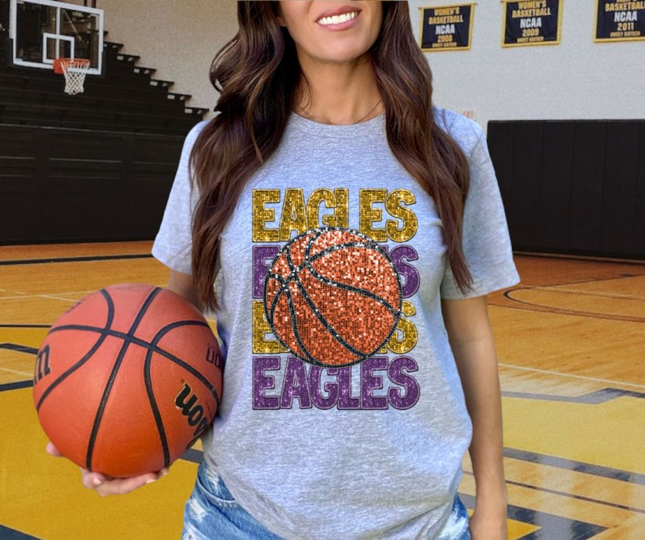 Eagles - Purple/Gold (Stacked Basketball Faux Sequins) - DTF