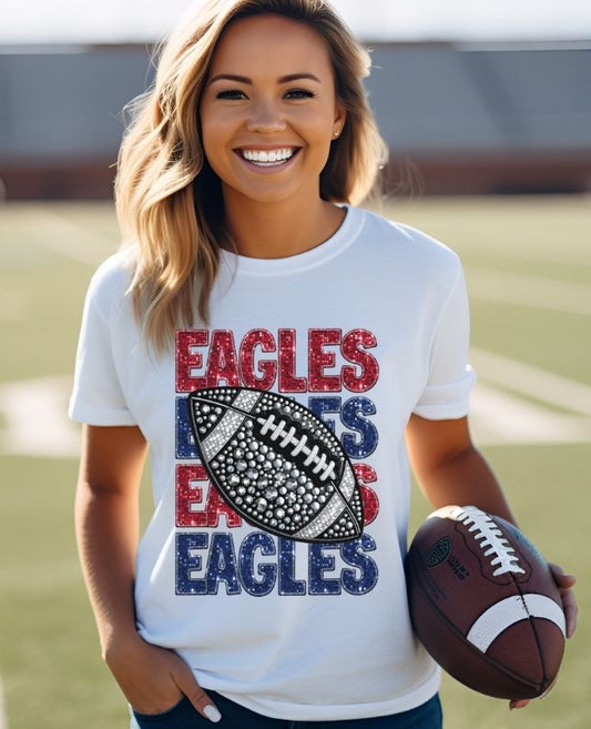 Eagles - Red/Blue (Stacked Bling Football) - DTF