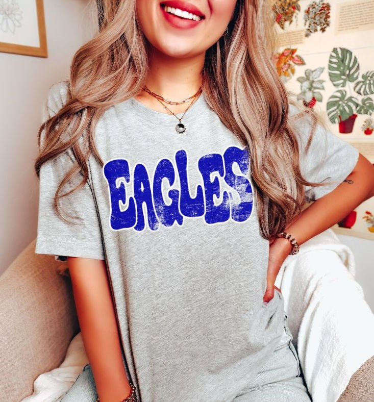 Eagles (wonky grunge- royal blue/white) - DTF