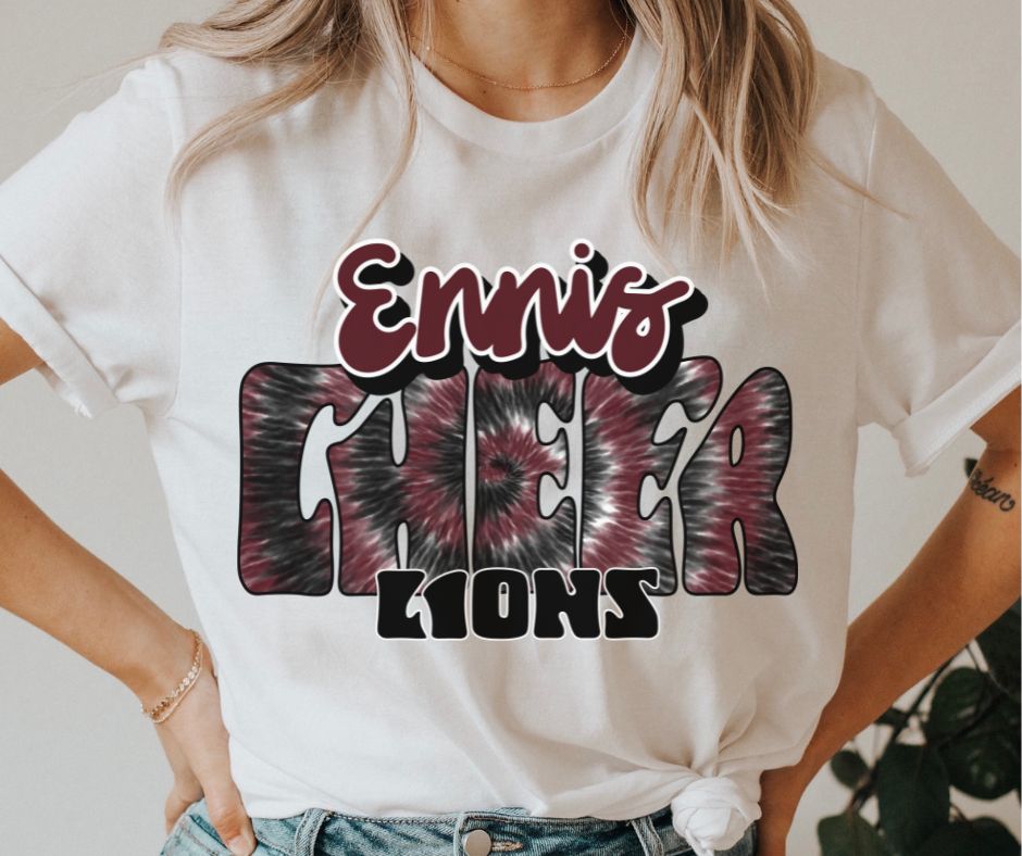 Ennis Lions Tie Dye Cheer (maroon/black) - DTF