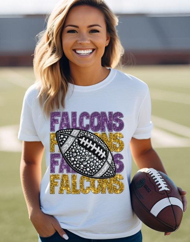 Falcons - Purple/Gold (Stacked Bling Football) - DTF